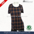 women`s modal checks all over print,full print tee shirt,metal zipper tee shirt